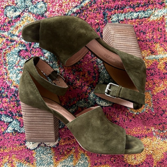 Madewell | Women’s green suede Alena stacked heel open toe ankle strap shoe sz 7 - Picture 8 of 14